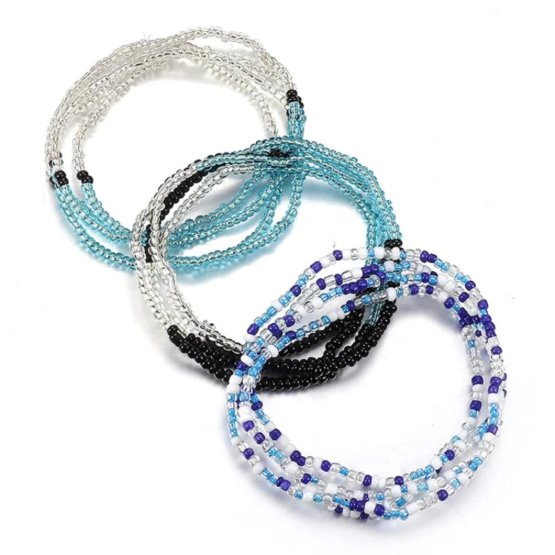Colorful Rice Bead Anklet and Waist Bracelet Chains Sets