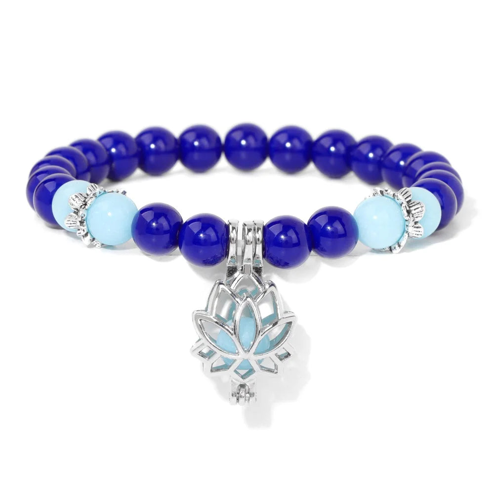 Shimmering Luminescent Lotus Charm Pendant Bracelets
