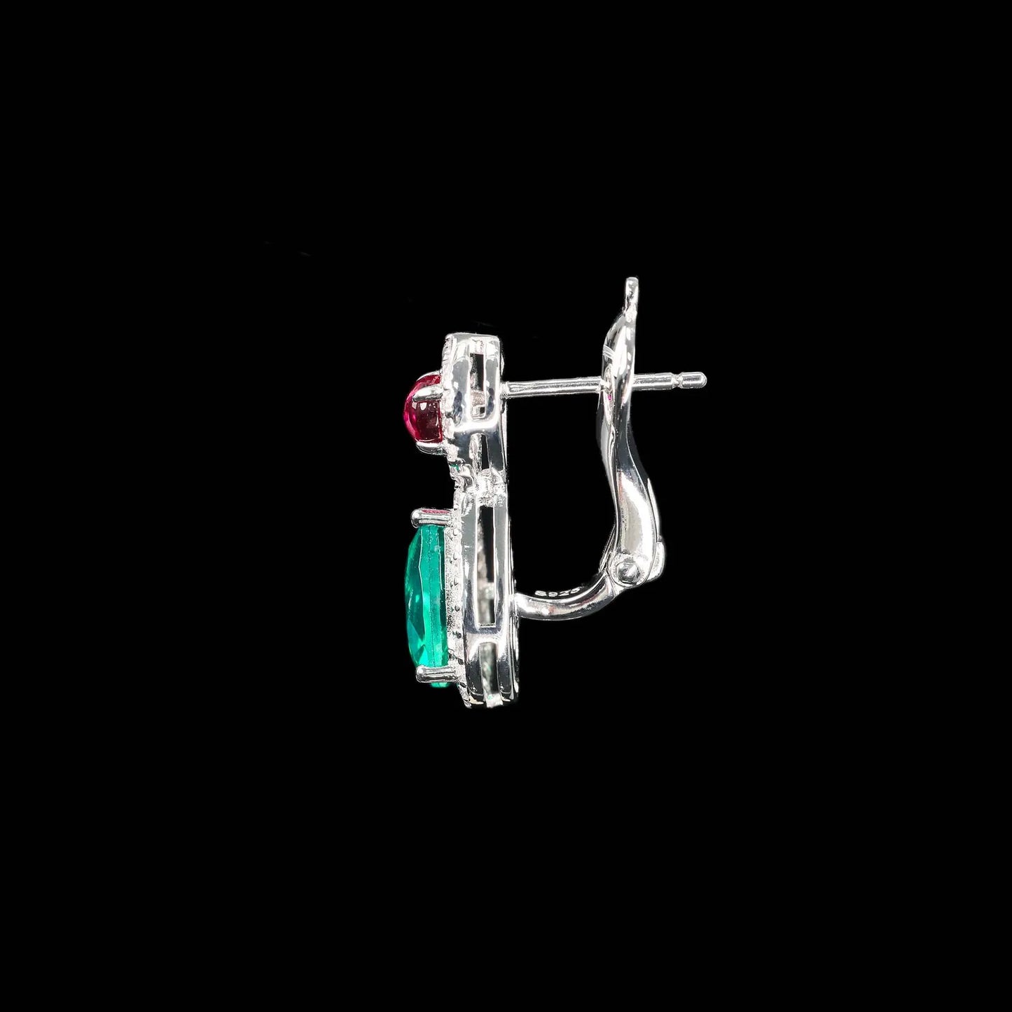 Royal Pear of Eye Sapphire Emerald Diamonds Drop Earrings