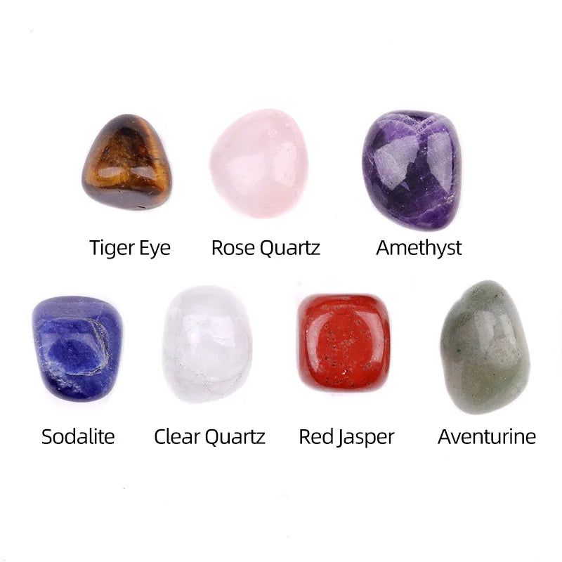 Natural Healing Crystals Kit 7 Chakra Tumbled Stones Resin Pendulum Card Set