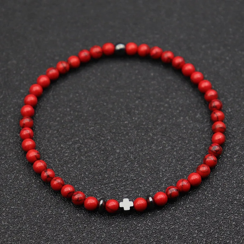 Rice Bead Cross Small Stone Bracelet
