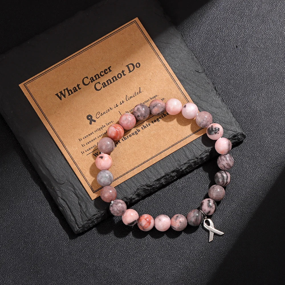 Beautiful Pink Ribbon Charm Breast Cancer Awareness Beads Bracelets