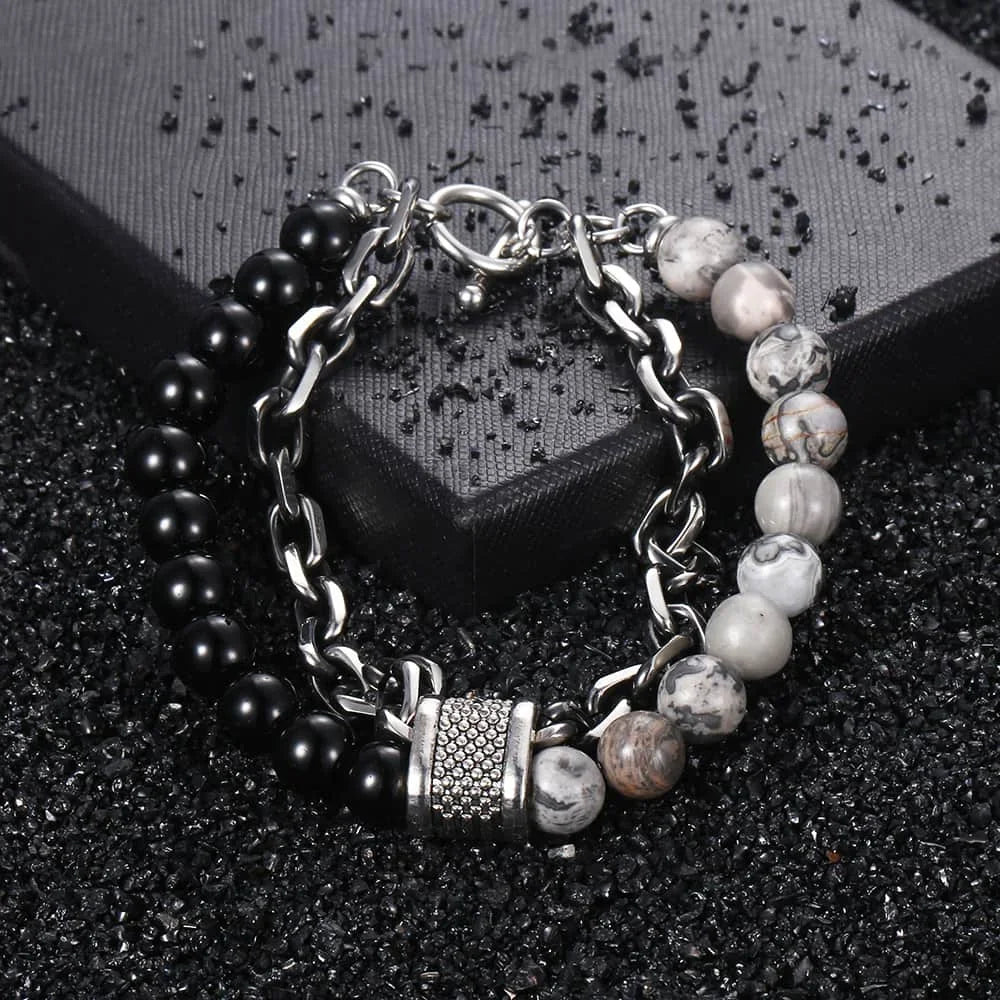 Rugged Gunmetal Chain Healing Stone Bracelet