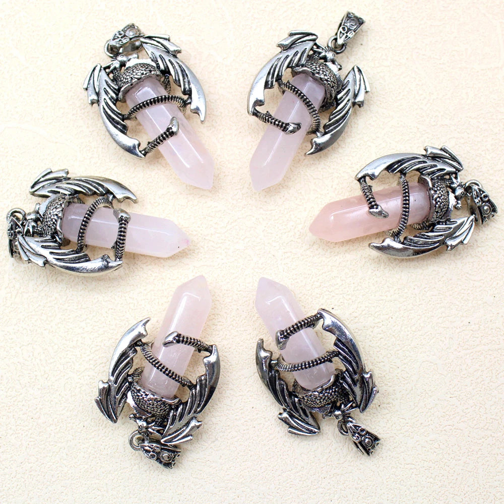Animal Dragon Natural Gem Stone Healing Hexagonal Crystal Pendant