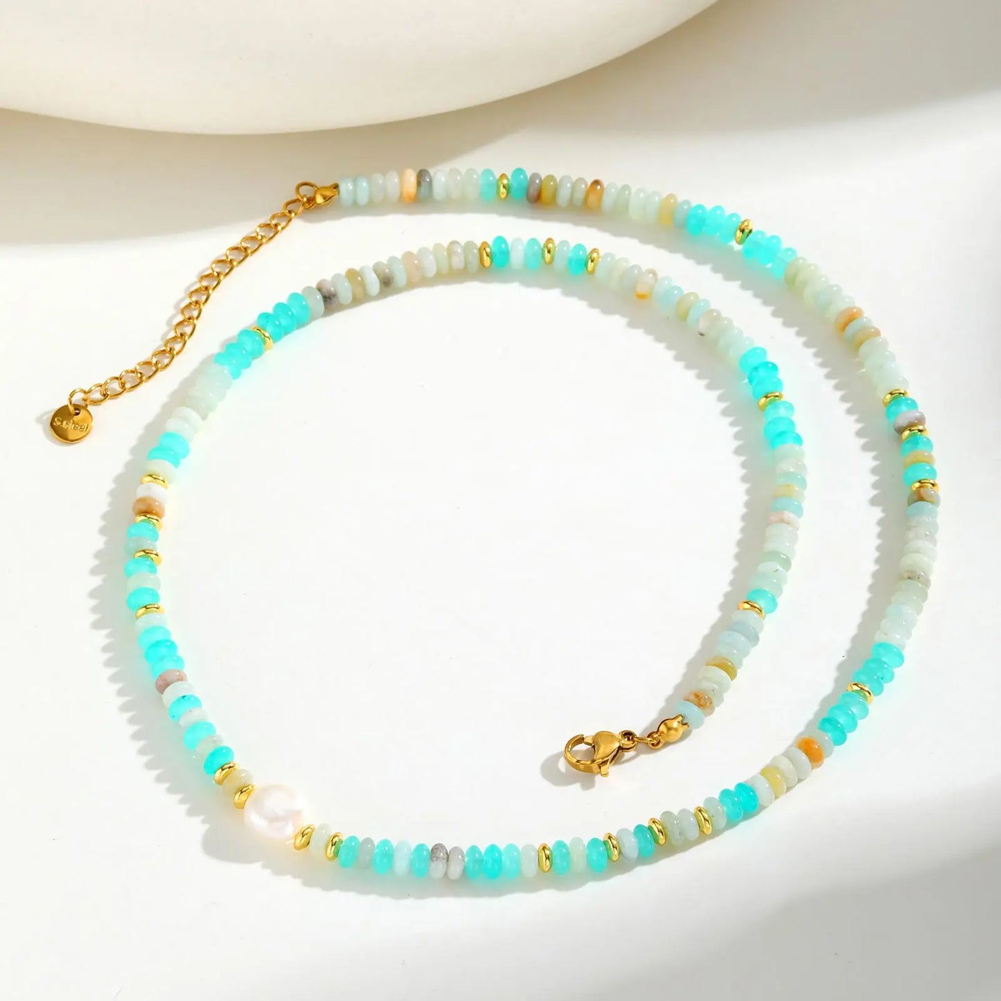 Beautiful Gold Blue White Natural Stone Beaded Necklace