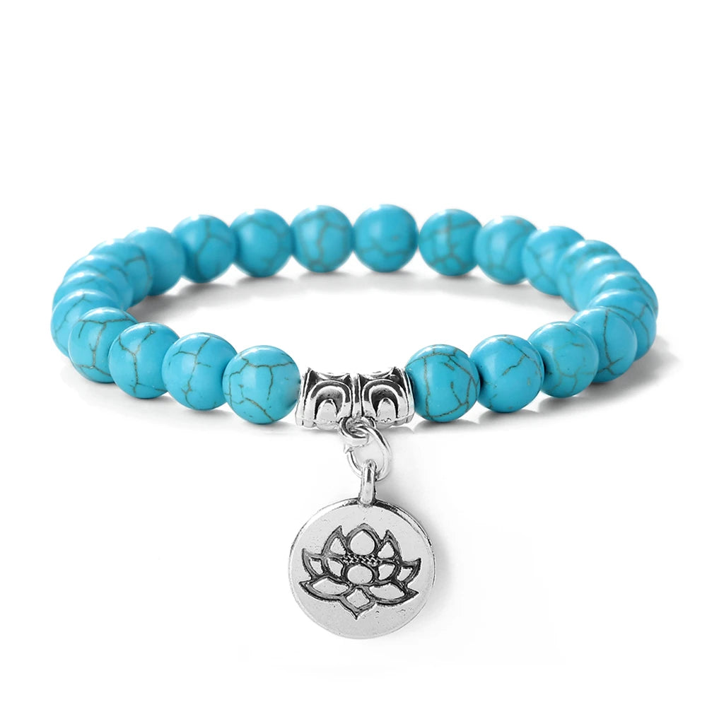 Lotus Pendant Natural Stone Beaded Bracelets