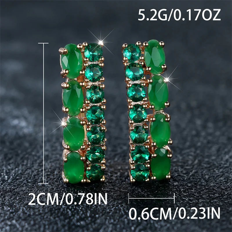 Royal Green Oval Gold Charmed Clip Earrings