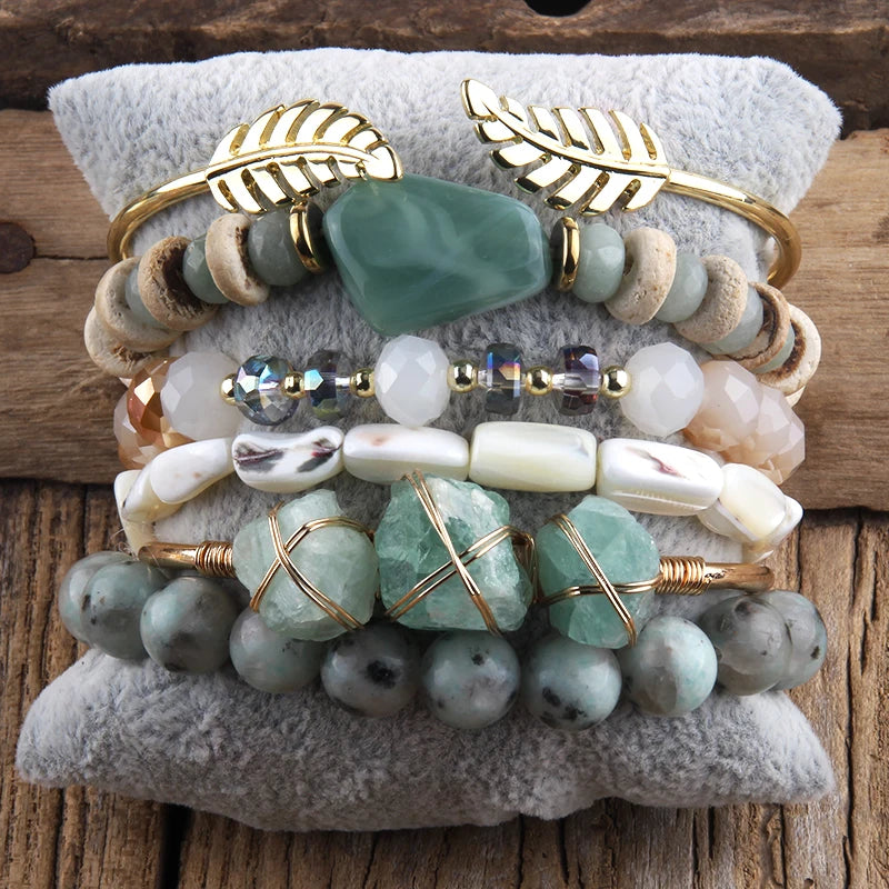 Beautiful Crystal Charm 5pc Stack Bracelet Sets