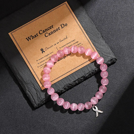 Beautiful Pink Ribbon Charm Breast Cancer Awareness Beads Bracelets