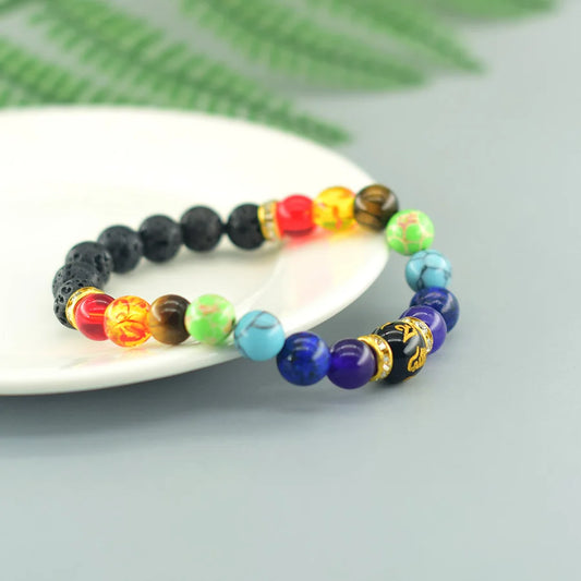 Cosmic Chakra Natural Crystal Healing Rainbow 7 Color Bracelet