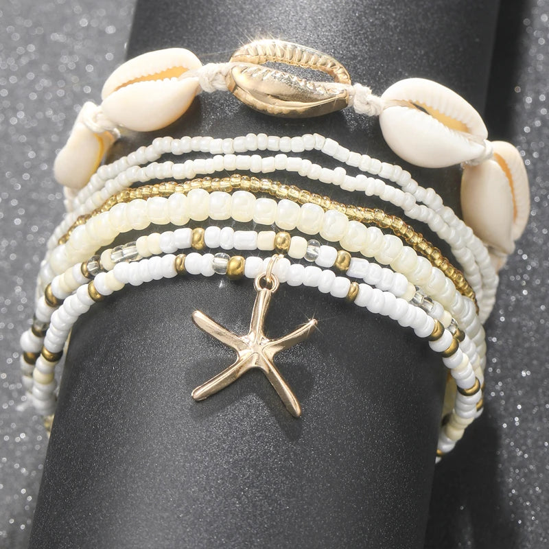 Gold Jewels Rice Beads Pendant Anklet Set