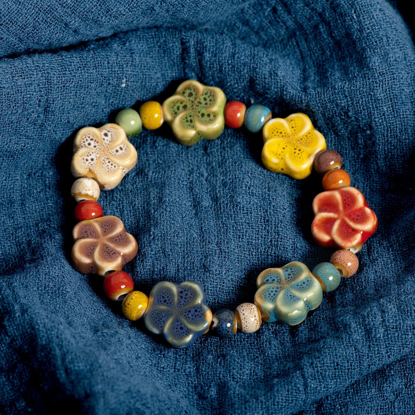 Colorful Floral Ceramic Beaded Bracelet