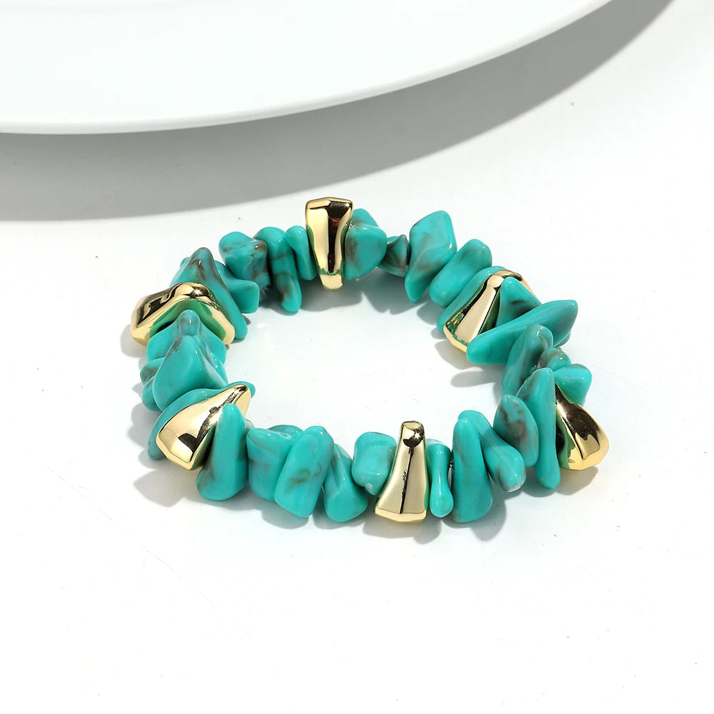 Gold Colorful Chip Stone Beads Necklace Bracelet Sets