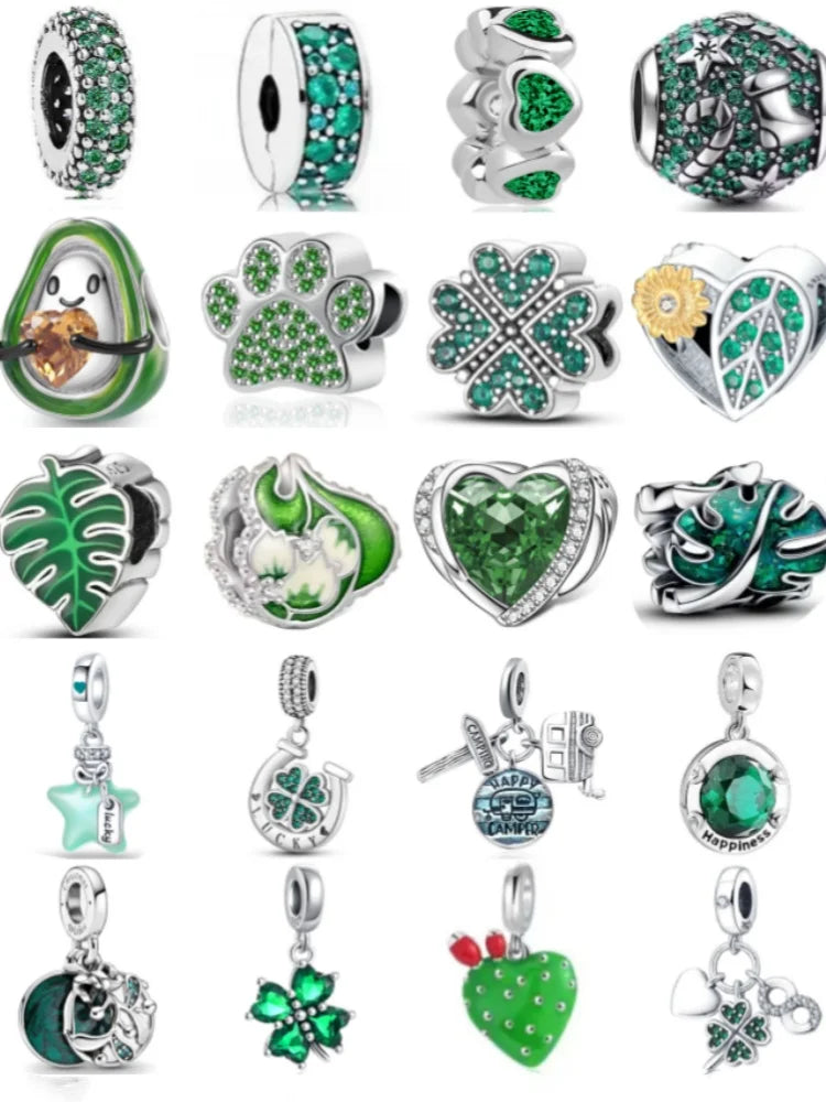 Green Clover Bead European Charms Pendant