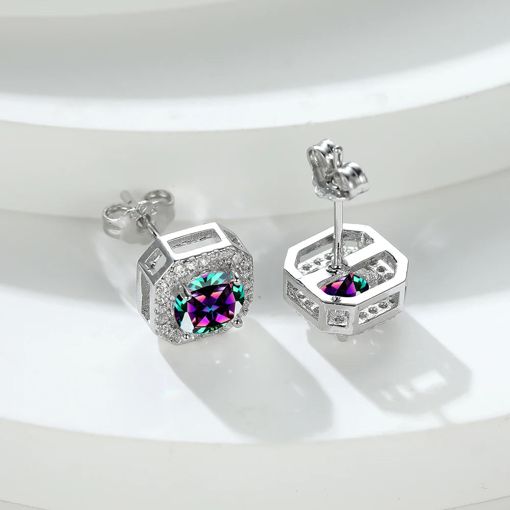 Silver Birthstone Diamond Studs