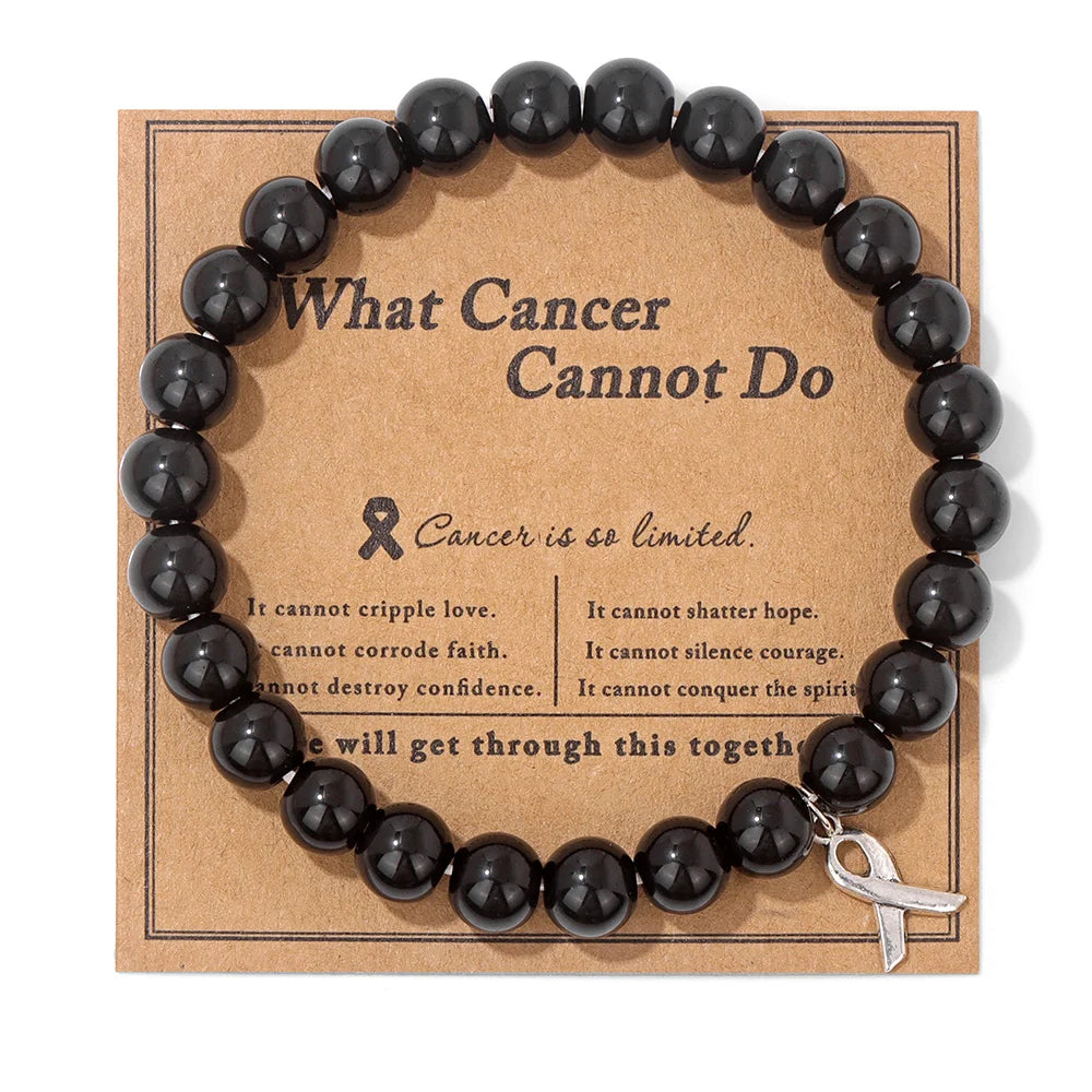 Pink Care Health Ribbon Charm Natural Stone Bracelet