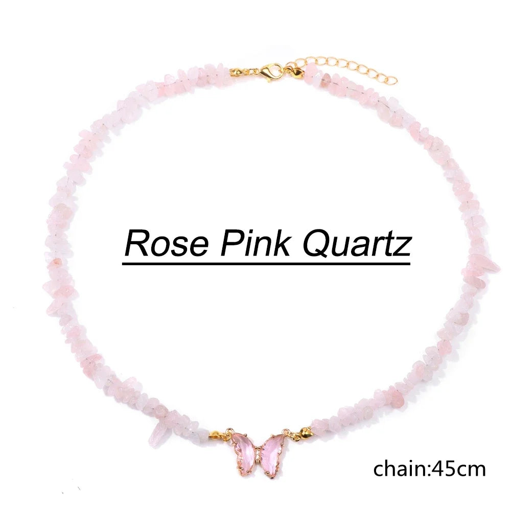 Butterfly Pendant Necklace Gravel Bracelets