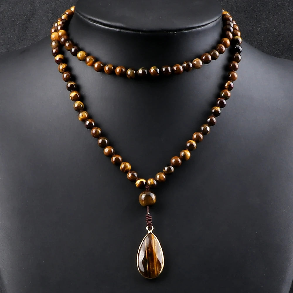 Vintage Natural Stone Drop Pendant Necklace