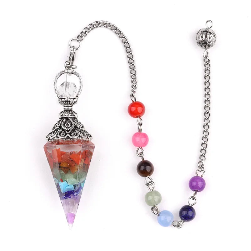 Natural Healing Crystals Kit 7 Chakra Tumbled Stones Resin Pendulum Card Set