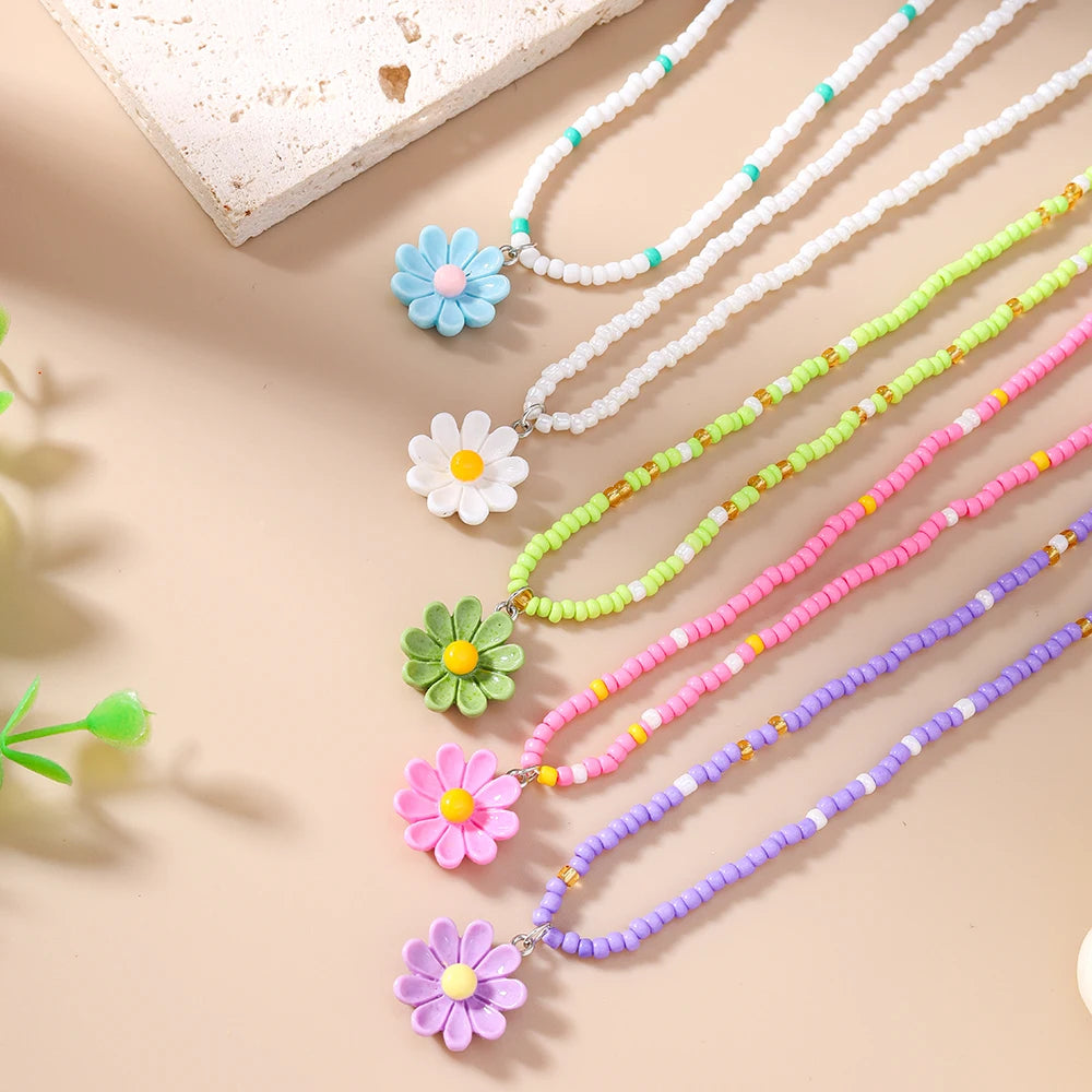 Colorful Daisy Flower Pendant Necklace Sets