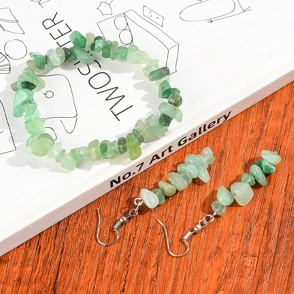 Gorgeous Natural Stone Crystal Bead Necklace Earrings Bracelet Jewelry Set