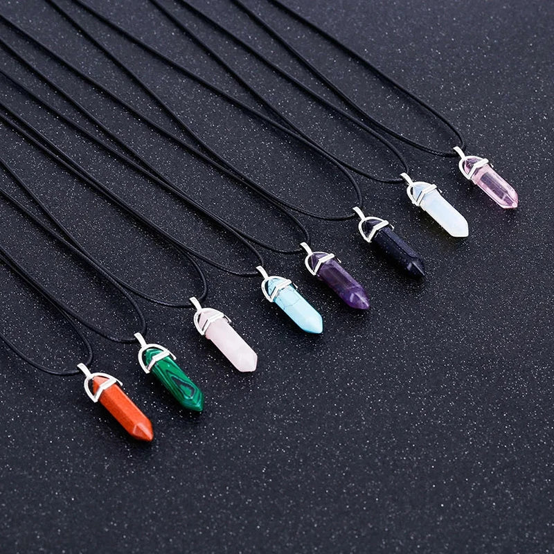 Hexagonal Column Crystal Pendent Natural Stone Choker Necklace