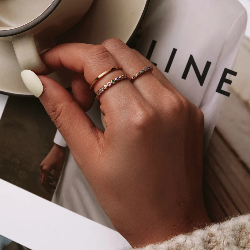Dazzling Rainbow Heart Round Rings