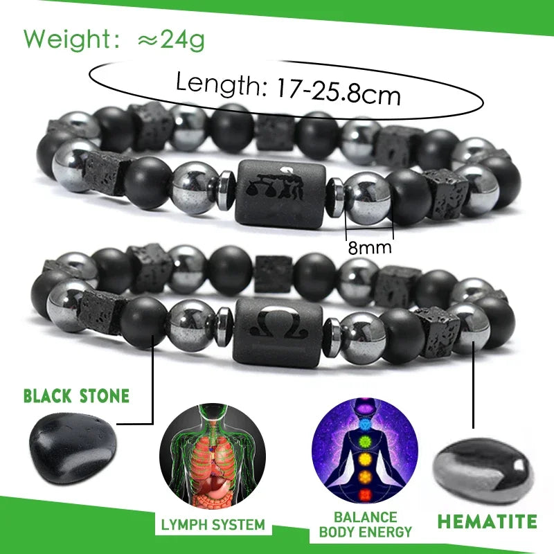 Obsidian Natural Stone 12 Zodiac Signs Bracelets