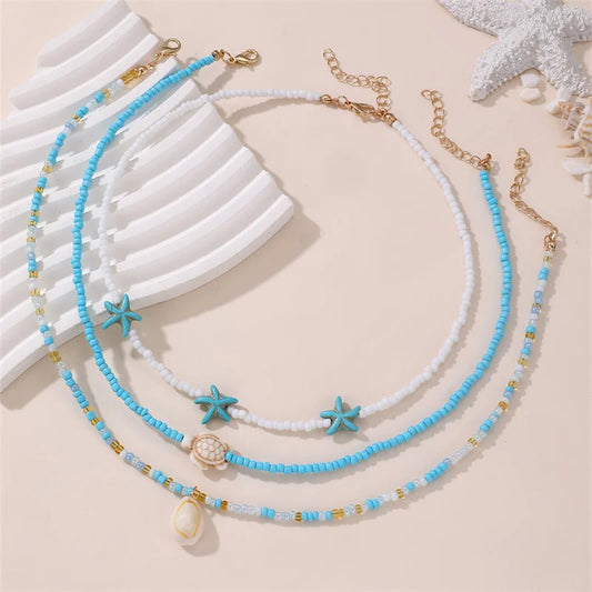 Lovely Ocean Multilayer Rice Bead Ocean Theme Clavicle Necklace
