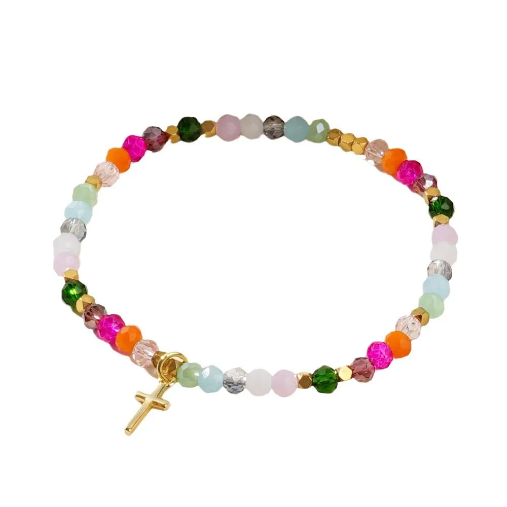 Gorgeous 18k Gold Cross Crystal Beads Bracelet
