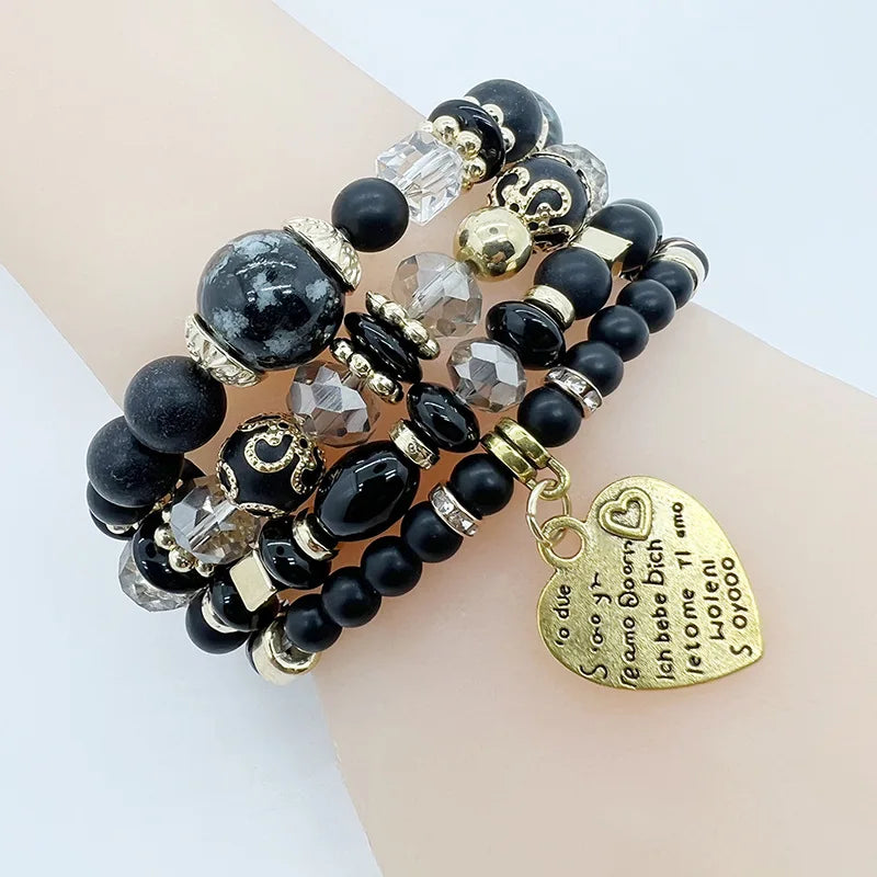 Bohemian Love Pendant Crystal Beaded Bracelet Sets