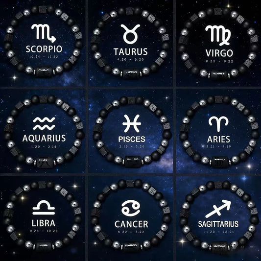 Obsidian Natural Stone 12 Zodiac Signs Bracelets