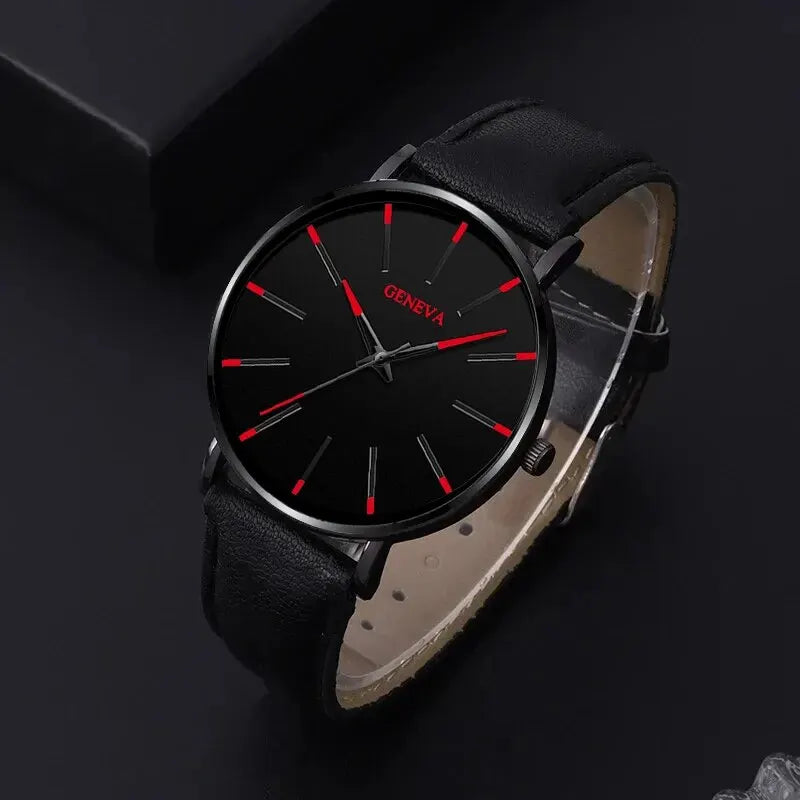 Luxury Leather Quartz Watch Wristband and Crystal Necklace 3pcs Set