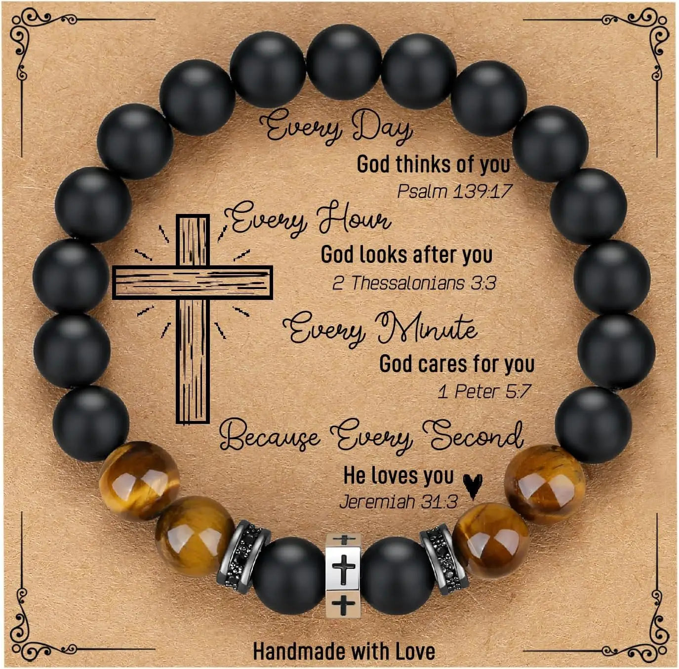 Black Onyx Tiger Eye Divine Protection Cross Bracelet