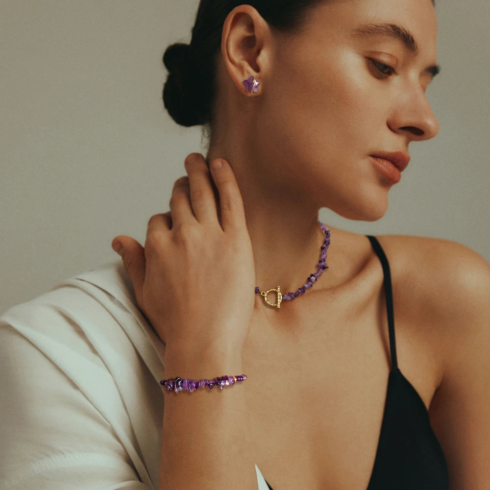 Stary Twinkle Gravel Natural Stone Chip Beads Jewelry Sets