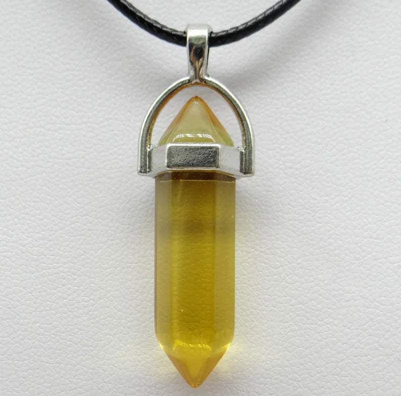 Natural Stone Crystal Hexagonal Pendant Necklace