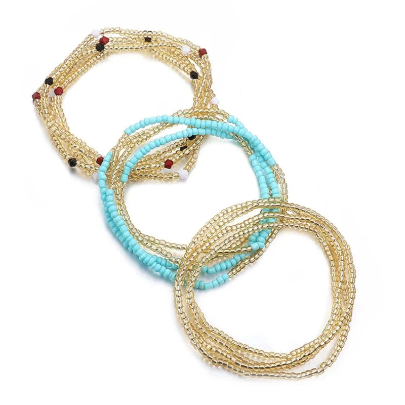 Colorful Rice Bead Anklet and Waist Bracelet Chains Sets