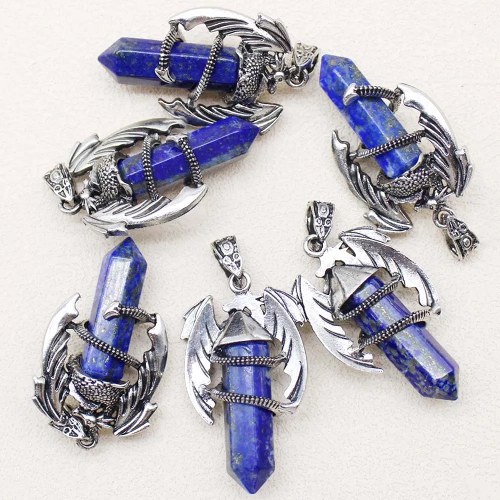 Animal Dragon Natural Gem Stone Healing Hexagonal Crystal Pendant