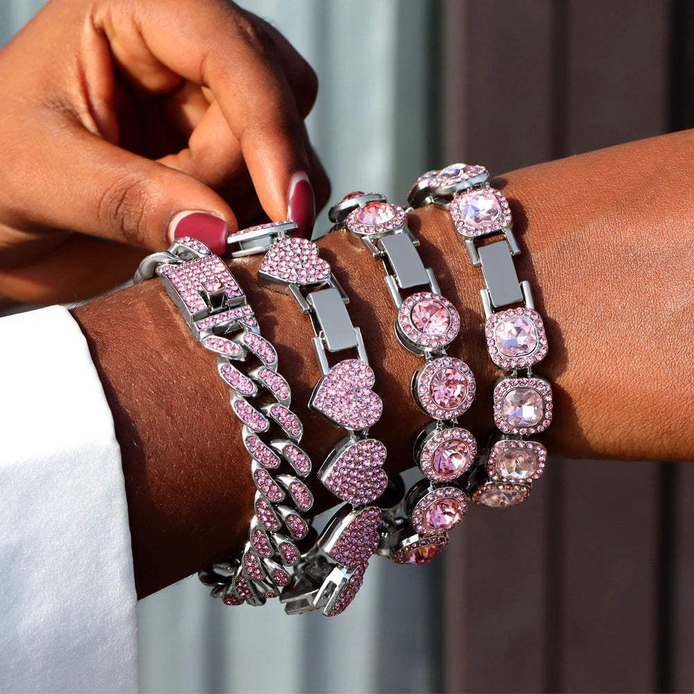 South Beach Miami Iced Out Cuban Link Bracelet 4Pcs Setss