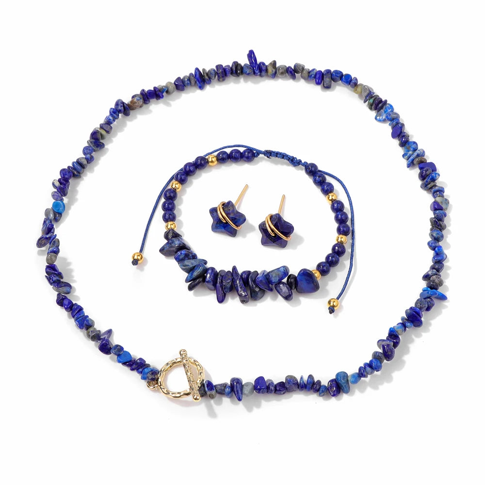 Stary Twinkle Gravel Natural Stone Chip Beads Jewelry Sets