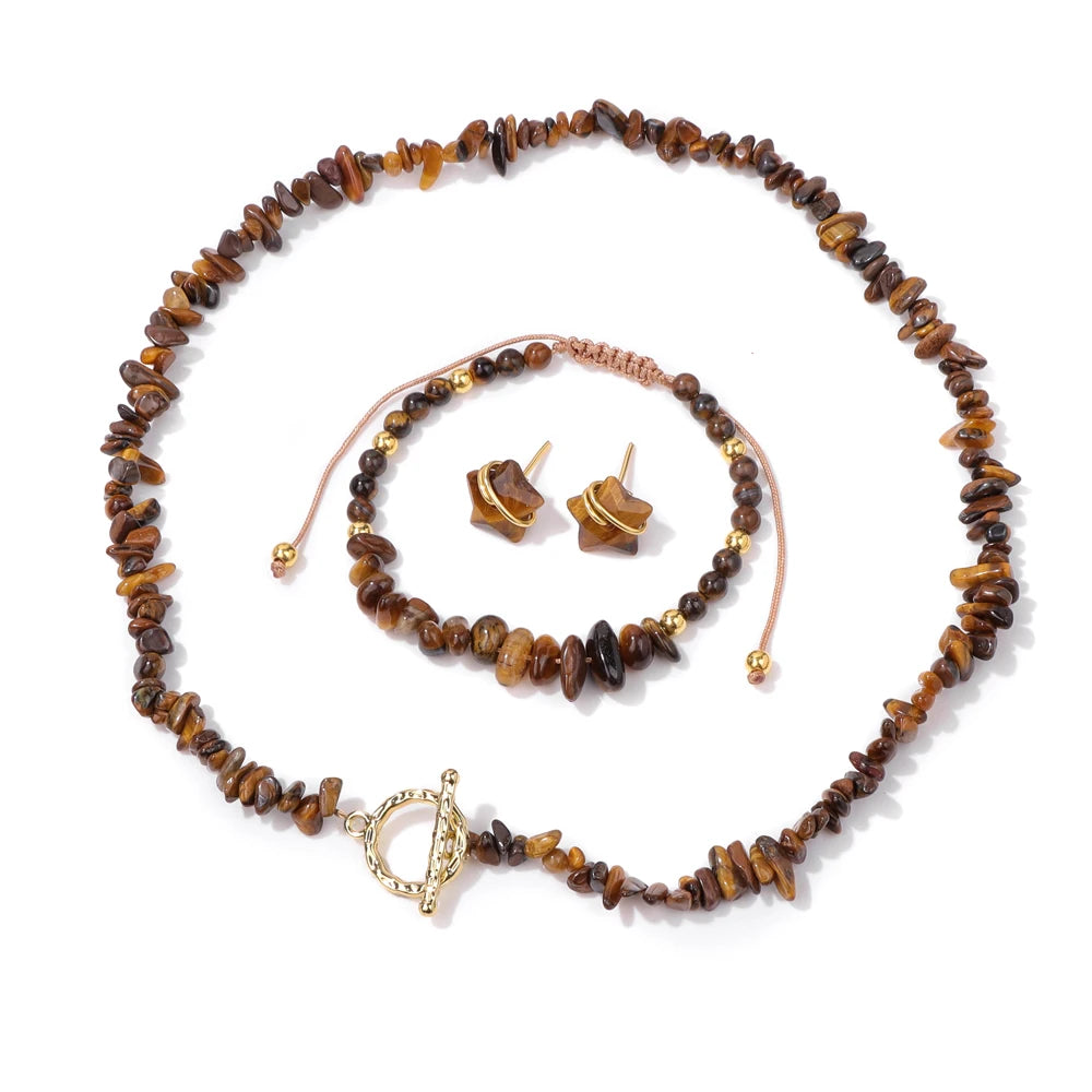 Stary Twinkle Gravel Natural Stone Chip Beads Jewelry Sets