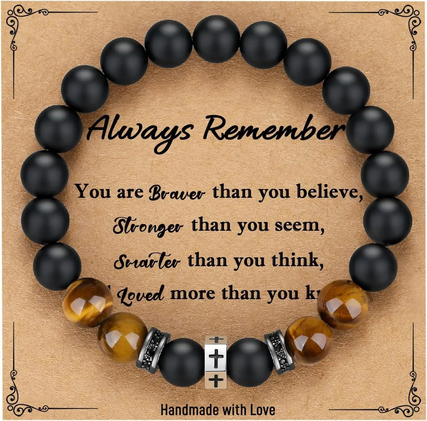 Black Onyx Tiger Eye Divine Protection Cross Bracelet