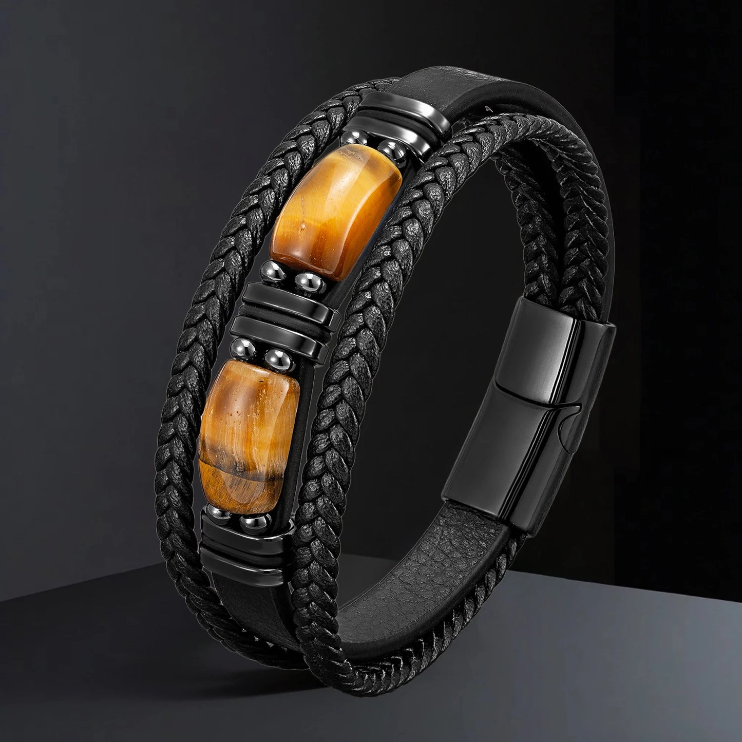 Macho Man Natural Big Stone Leather Bracelet