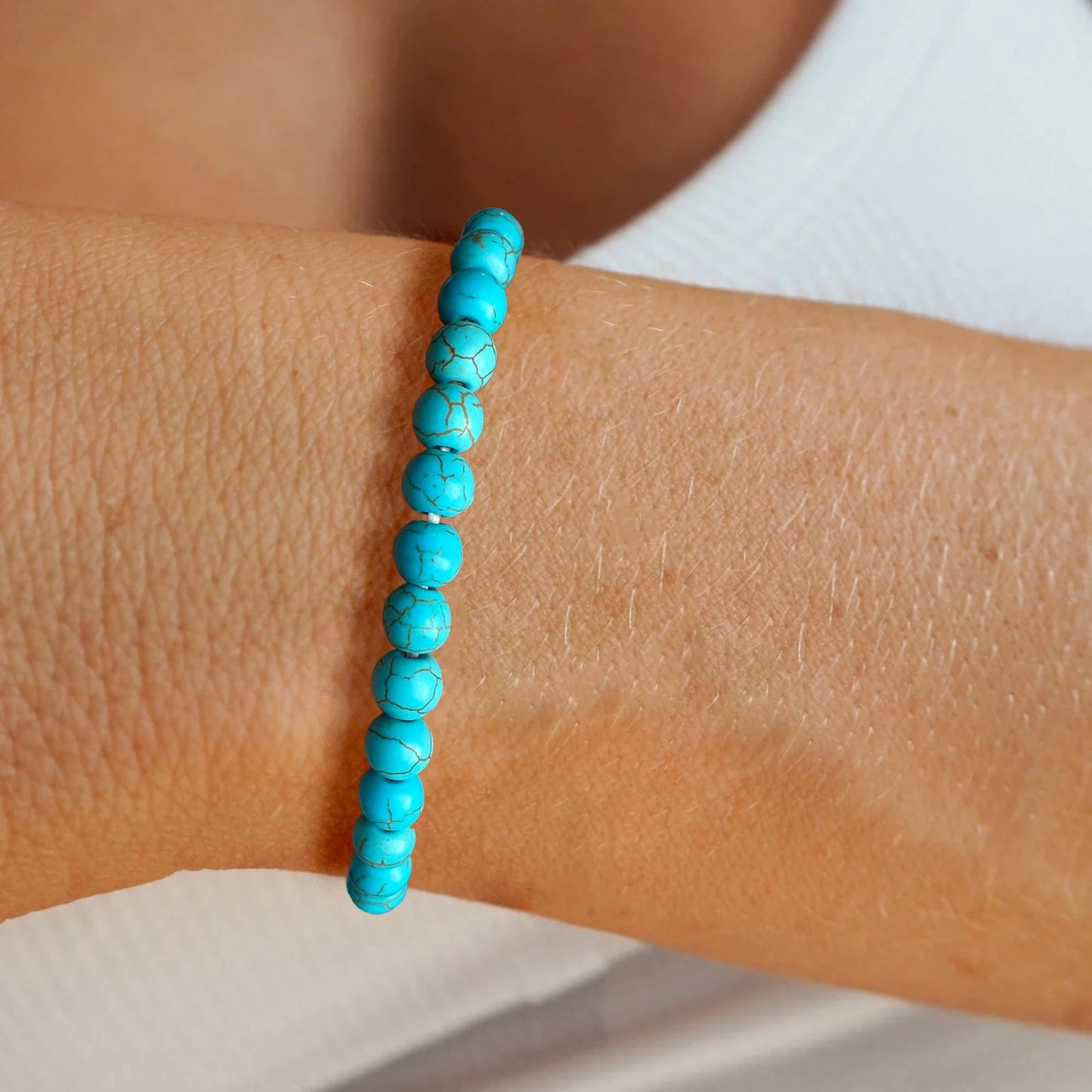 Natural Blue Turquoises Smooth Round Beaded Bracelets with Card