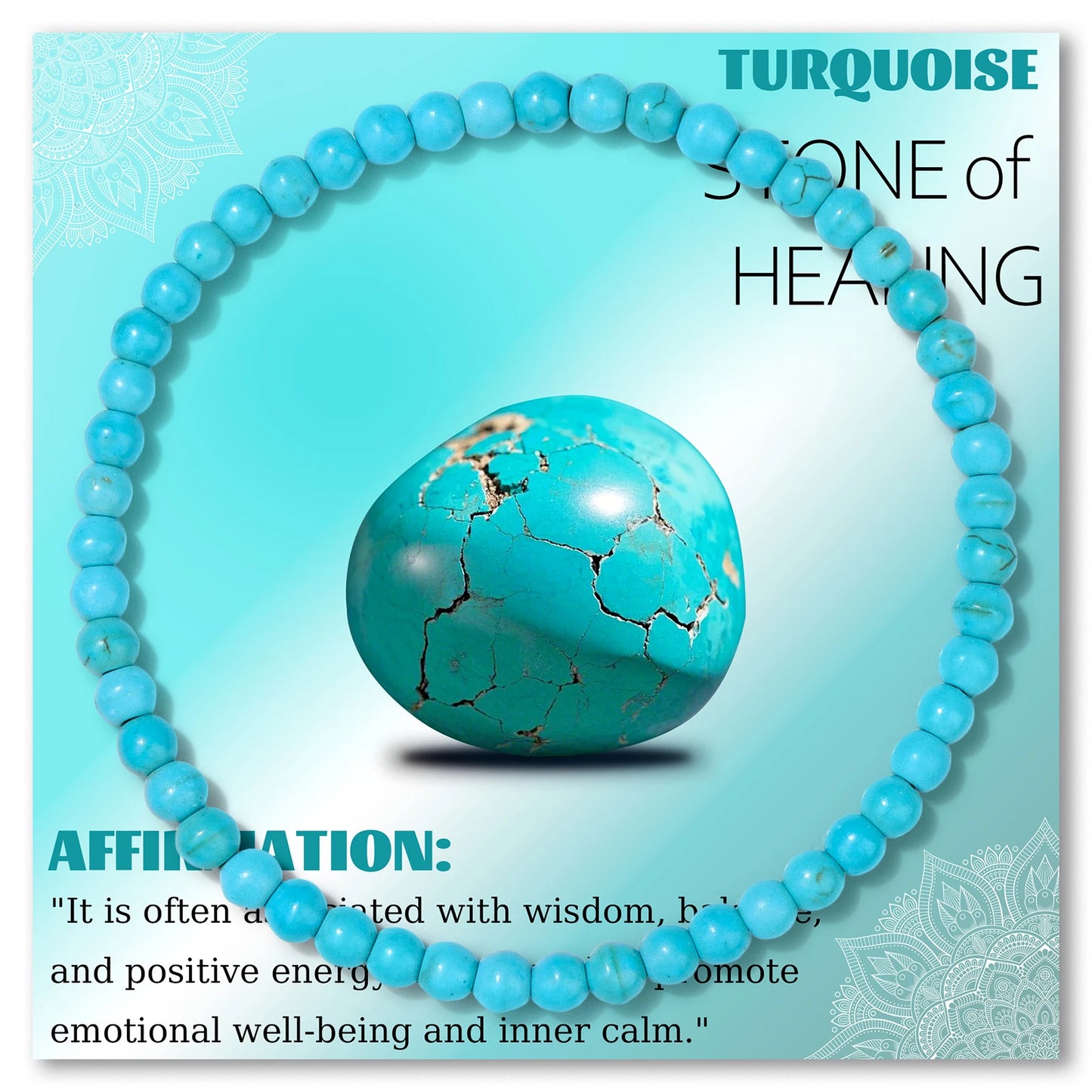 Natural Blue Turquoises Smooth Round Beaded Bracelets with Card