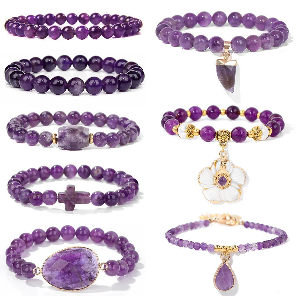 Natural Amethysts Charm Bracelet Series