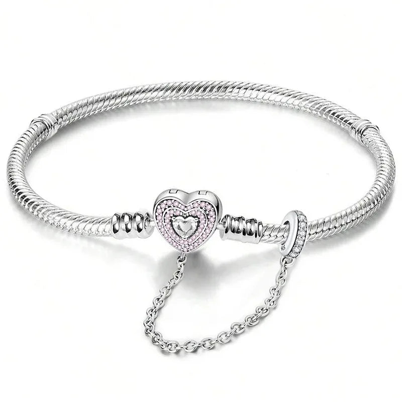 Sweet Love Heart Charm Platinum Bracelet