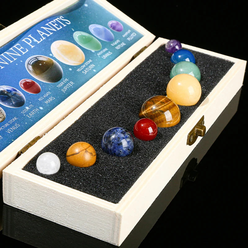 Crystal Cosmos 9 Planets Ball Solar Sun System Rock Energy Sphere Galaxy Box