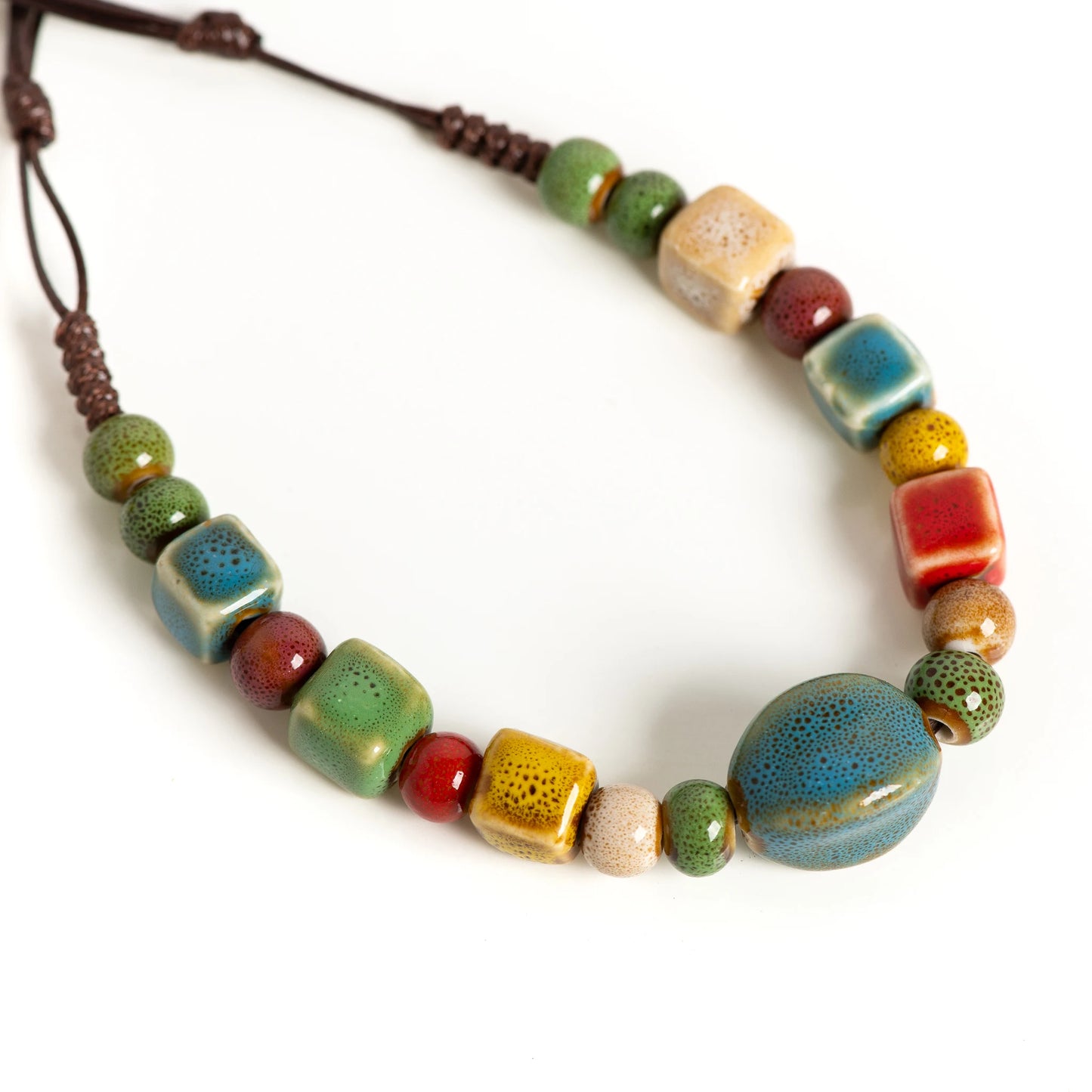 Simple Long Pendant Ceramic Beaded Necklace