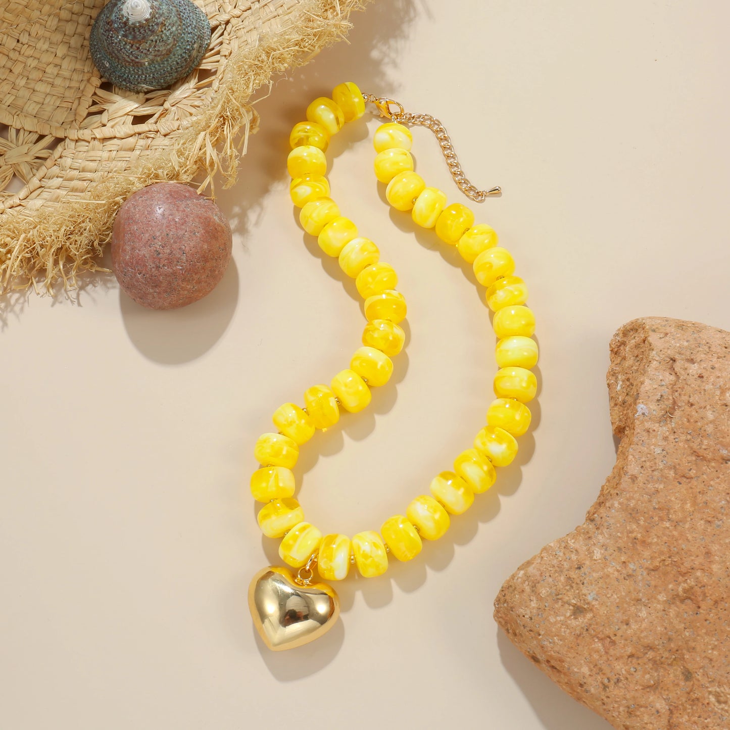 Colorful Crystal Beaded Choker Necklace 14K Gold Plated Heart Pendant